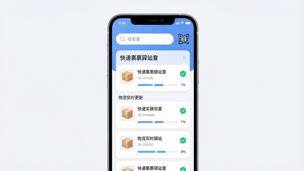 ����������һ�������ֻ����аڷţ���Ļ��չʾ��ݲ�ѯӦ�ý��棬�������ж��������Ƭ�����������������ֲ������·ֲ�ṹ���Ϸ�Ϊ��������ɨ�밴ť���·�Ϊ�����б����Ű��������������Ϊ�ִ���ƽ��UI��ƣ�ϸ�ڰ�����͵�������ɫ��Բ�ǿ�Ƭ��С����ͼ������ɫ�Թ���ǣ���Ļ����ʾ���֡���ݹ�����վ�顱�롰����ʵʱ���¡������ʸ��壬�ɾ��������޶���Ԫ��