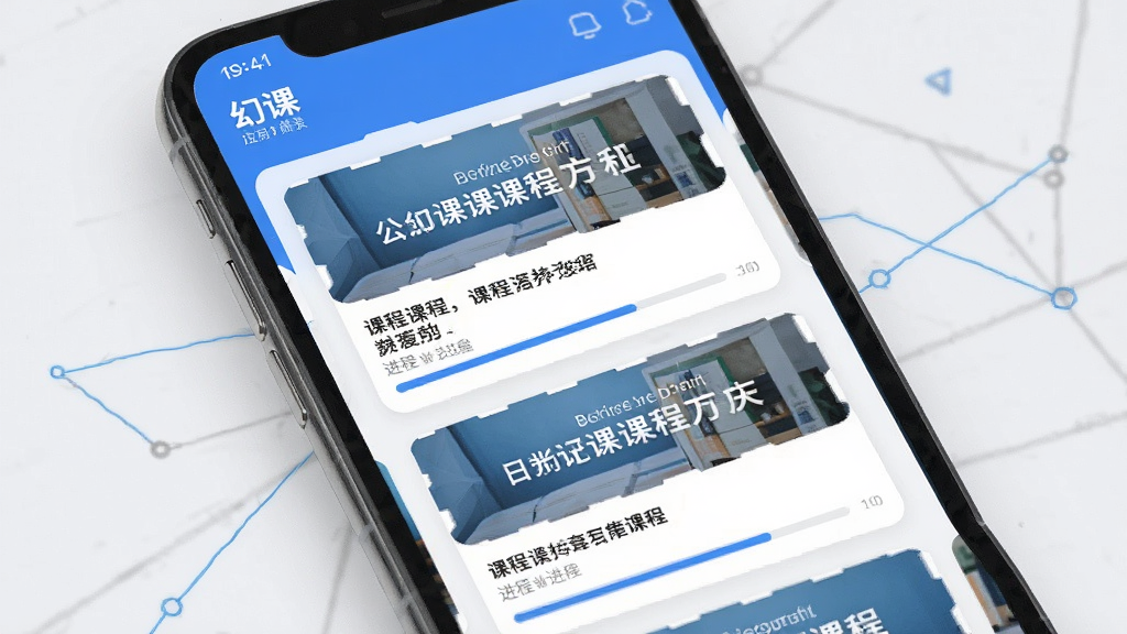 һ�š��ÿΡ�Ӧ�ÿγ��б�ҳ��Ľ���ʾ��ͼ����������Ϊ�ֻ���Ļ��д����Ļ���������ж��ſγ̿�Ƭ��ÿ�ſ�Ƭ�����γ̷��桢����ͽ��������Ű�������¹������֣�����ִ���Լ����ɫ������Ϊ����ϸ�����������ʸɾ�����