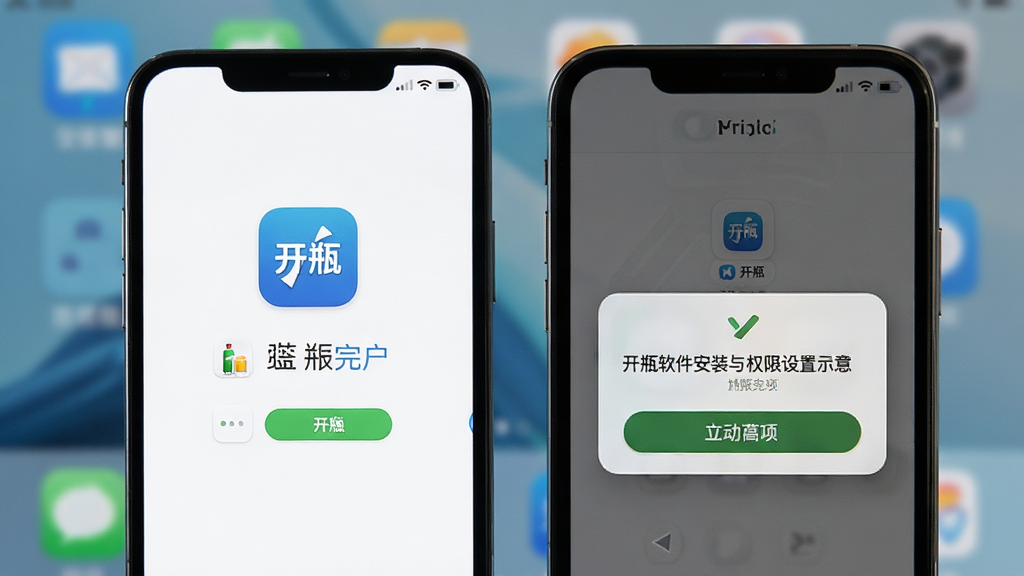 ��ƿ������װ��Ȩ������ʾ�⻭�棬�ֻ���Ļ��ʾӦ�ð�װ��ɽ�����Ȩ����Ȩ�����������а�������ƿ��Ӧ��ͼ�꣬����Ϊ�ֻ����С�����Ϊ��Լ���棬���Ϊдʵ������ϸ�ڱ��ֵ�����ť��ͼ�꣬���ʸɾ����޶���Ԫ��