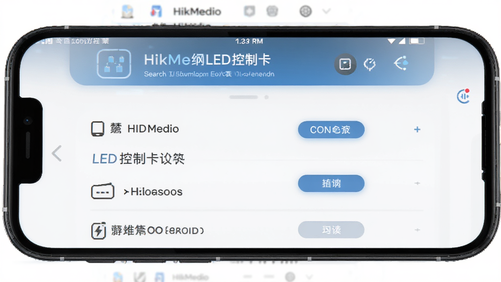 HikMedio��������չʾ�ֻ�����������LED���ƿ��豸�б�����������Ϊ�ֻ���Ļ��д�����־��У��Ű��࣬���Ϊ�Ƽ��б�ƽ����ϸ�ڰ����豸������Ŀ�����Ӱ�ť�����������ɾ��޶���Ԫ��