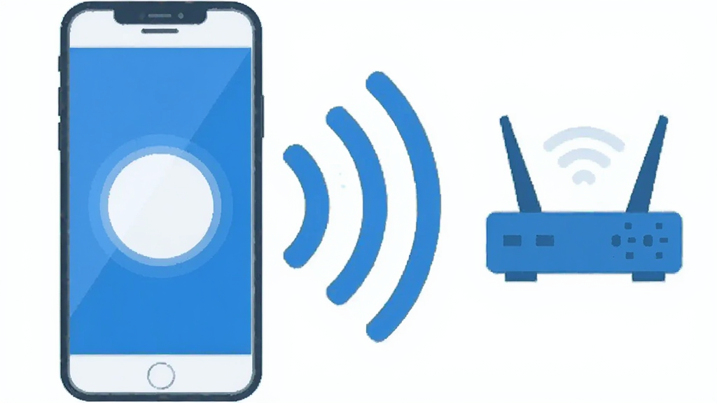 һ�ű�������WiFi��ֱ��һ�����ӹ��ܵĳ����廭�����������һ���ֻ�����Ļ������һ����Ŀ��Բ�����Ӱ�ť����ť�Ҳ�����������ź������ӵ�һ��·����ͼ�꣬���幹ͼ���Գƣ�ɫ��������Ϊ��������ƽ����ϸ�ڸɾ��������������޶���Ԫ��
