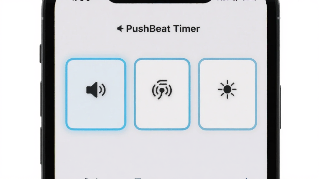 手机屏幕显示PushBeat Timer的提醒设置面板,面板上有声音图标、振动图标和闪光图标三个选项按钮,按钮呈卡片式排列,风格为清新浅色卡片风,细节包括按钮上的细微图标和选中状态的高亮边框,画质清晰,干净,无多余元素
