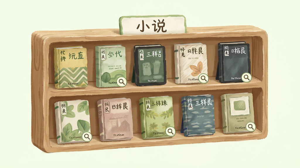画面主体是一个悬浮在浅色背景上的虚拟书架,书架上摆放多本封面各异的电子书,书架顶端标注