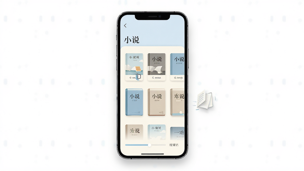画面主体是一部竖屏智能手机,屏幕中展示简洁的电子书阅读界面,页面上方有