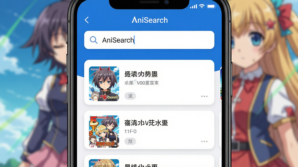 AniSearch��������������д���ֻ���Ļ������ʾ���������붯�����ƣ��·��������������Ƭ�������У�ÿ�ſ�Ƭ����������ͼ�ͱ������֣�������ÿ�Ƭʽ���֣�������ɫ������Ϊ�黯�Ķ��������������������ִ������ʸ��壬�ɾ��޶���Ԫ��