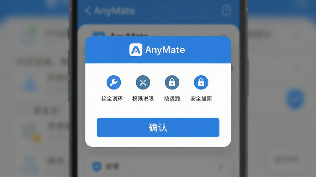 一张权限说明示意图,主体为手机弹窗界面,布局为居中弹窗加文字说明,排版清晰,风格为安全可信的蓝白配色扁平设计,细节包含