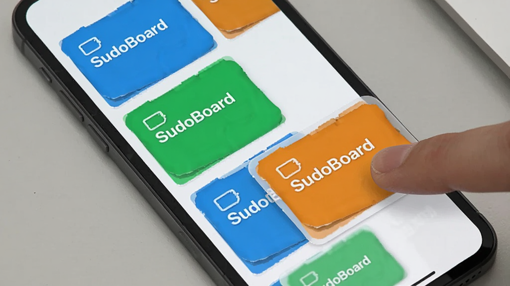 һ�� SudoBoard ��Ƭʽ��Ϣ��֯�Ĺ���չʾͼ���������ֻ���Ļ�������Ŷ��Ų�ɫ��Ƭ����Ƭ���С�SudoBoard����������Ƭ��ɫ�ֱ�Ϊ�����̡��ȣ����ֿ�Ƭ����ָ��ק�ƶ�������Ϊǳ�����棬�����ˬ��ϸ�����������ʸɾ�