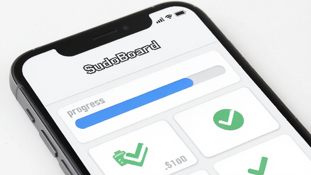 һ�� SudoBoard ����׷�ٹ���ʾ��ͼ���������ֻ���Ļ����ʾ���н������Ŀ�����棬������Ϊ��ɫ���Ϸ��С�SudoBoard�����֣��Ա�����ɴ򹴵Ŀ�Ƭ�����岼�ֹ���������Լ���񣬻��ʸɾ����޶���Ԫ��