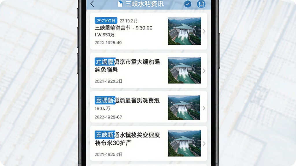 һ����Ͽˮ��APP��Ѷ�����б������չʾͼ������Ϊ�ֻ���Ļ�ڳ������ſ�Ƭ�б���ÿ�ſ�Ƭ�������⡢����������ͼ������Ϊ��ֱ�����б������Ϊ�����Ķ�����棬ϸ�ڰ�����ɫ��ǩ���ɫ�ָ��ߣ����ʸɾ����޶���Ԫ��