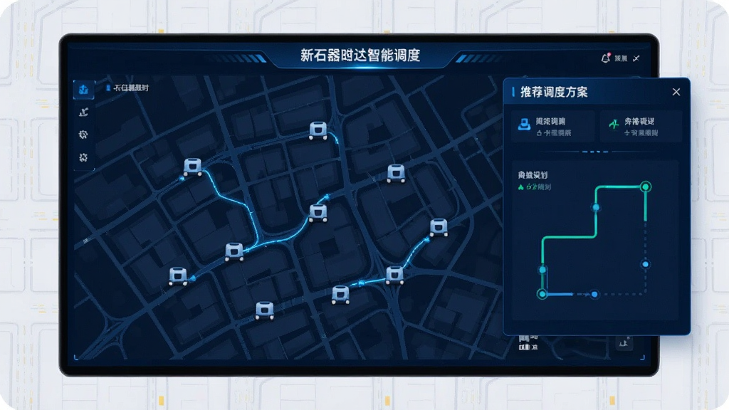 ����չʾ��ʯ��׼ʱ�����ܵ��Ƚ��棬��Ļ����Ϊ���ȵ�ͼ����ͼ�ϱ�ע������͵������˳�ͼ�꣬�Ҳม�������ʾ�Ƽ����ȷ�����·���滮�����������������ɫ�Ƽ���񣬽���Ԫ���������򣬱���Ϊ��Լ�ĳ��е�·���񣬻���������������װ��