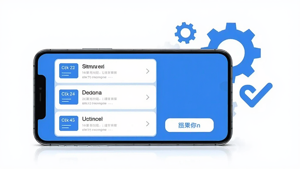 一张手机应用功能展示图,画面中一部手机横置,屏幕上呈现课程列表与操作按钮的界面,旁边有抽象的齿轮和勾选图标作为装饰,整体色调为蓝白配色,风格现代简洁,布局清晰,画质干净,无多余元素