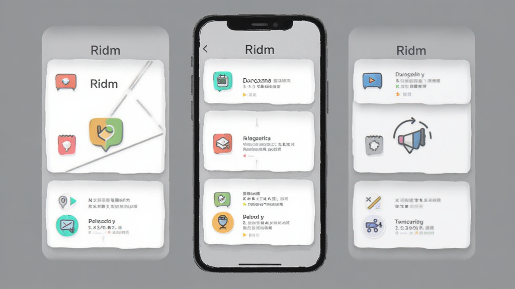 ����Ϊ��Ridm��Ӧ�ý����ͼ���廭������Ϊ���Ź��ܿ�Ƭ�������У��Ű����룬���Ϊ��ˬ��UI���չʾ��ϸ�ڰ�����ɫ��Ƭ����ɫ��������ɫСͼ�꣬���������ɾ��޶���Ԫ��