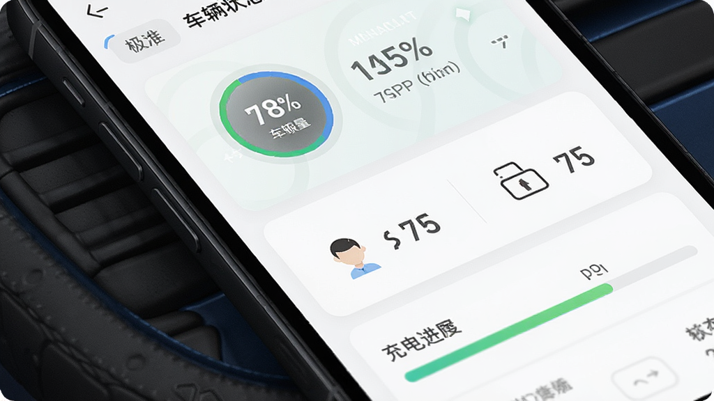 ��ʯ����APP����״̬�����棬����Ϊ�ֻ���Ļ��ʾ�����������棬����Ϊ���濨Ƭ�������У��Ű��η��������Ϊ����ǳɫ����磬ϸ�ڰ��������ٷֱ�Բ����̥ѹ��ֵ������״̬ͼ�ꡢ�������������ʸ��壬�ɾ����࣬�޶���Ԫ��