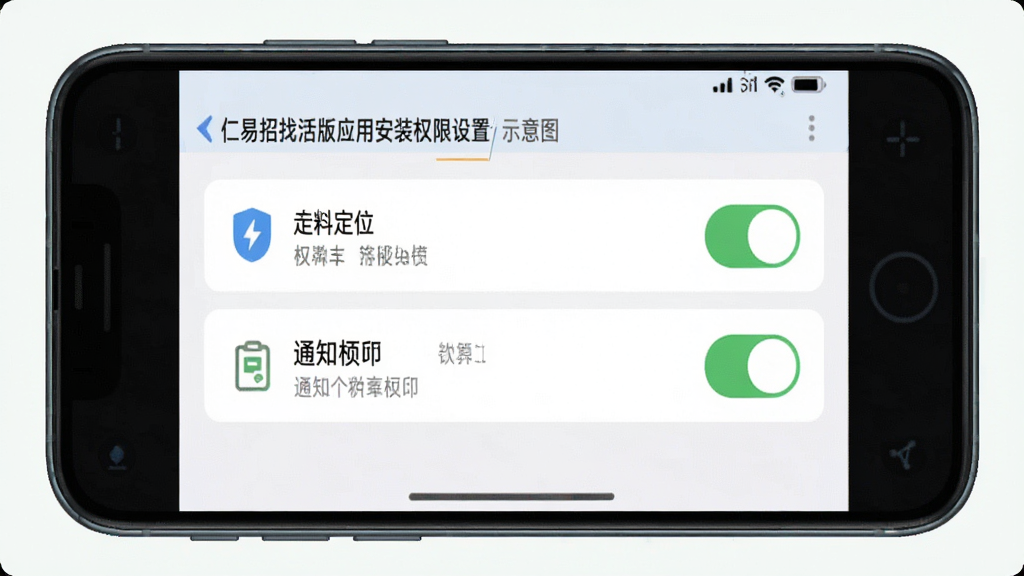 �������һ��Ӧ�ð�װȨ�����ý���ʾ��ͼ���ֻ���Ļ��ʾȨ�޿����б���������λ��֪ͨȨ��ѡ����������ˣ�ǳɫ��������ƽ����񣬸��廭��