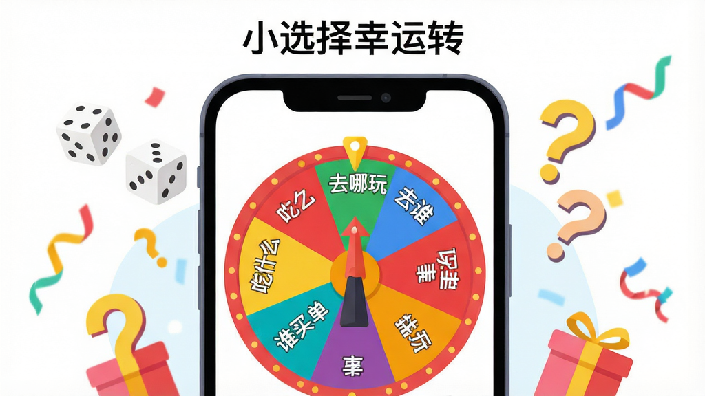 ����������һ�����������ֻ�����Ļ����չʾһ��ɫ�����޵����˴�ת�̣�ת���Ϸֲ��š���ʲô����ȥ���桱��˭�򵥡�������ѡ�����֣�ת��ָ��ָ������һ���ֻ���Χ�Ա�ƽ������������ӡ��ʺš��������ʴ���װ��Ԫ�أ����岼�ֲ��þ��й�ͼ���Ϸ����׷����������ơ�Сѡ������ת�����������Ϊ��������ı�ƽ�廭�磬ϸ����ע��ת������ɫ��ĸ߶Աȶ����ֻ��߿��Բ��У����������ɾ����޶�������Ԫ��