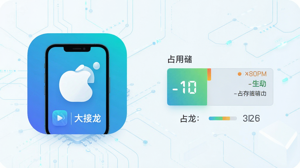 一张展示手机存储空间与成语大接龙应用图标对比的示意图,画面左侧为应用图标,右侧为存储占用条形图显示占用较小,背景为浅色科技感线条,风格简约现代,布局左右对比清晰,细节包括存储数值与图标,画质高清干净无多余元素