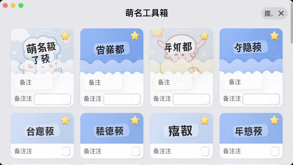 ��������չʾ�����������䡱�ղؽ��棬��Ļ�����ж�����ֿ�Ƭ��ÿ�ſ�Ƭ���Ͻ����Ǳ�ͼ�꣬�ײ��б�ע����򣬱���Ϊǳ��ɫ����������ˬ���䣬���ֹ�����ϸ�ڸɾ��������������޶���Ԫ��