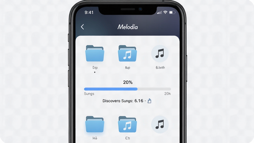һ�ű��� Melodia ɨ�豾�����ֹ��̵Ľ���ʾ��ͼ���������ֻ���Ļ��ʾ���������ѷ��ָ�������������Ϊǳɫ����񣬽���Ԫ�ذ����ļ���ͼ����������ʶ���Ű���У����������ɾ������ֱ�ע 