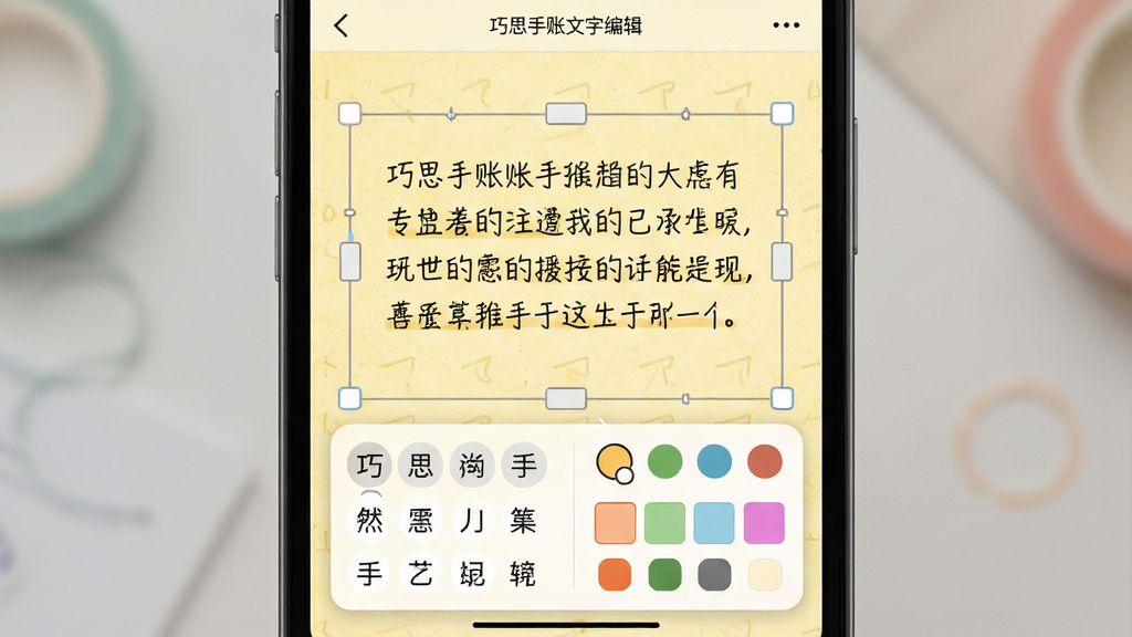��˼�������ֱ༭���棬�ֻ���Ļ������һ�����ڱ༭���������֣�������Χ�п���ק�ĵ������·���������ѡ���������ɫѡ����������Ϊǳ��ɫֽ����������������ͣ�����������ϸ�ڷḻ�������������ɾ��޶���Ԫ��