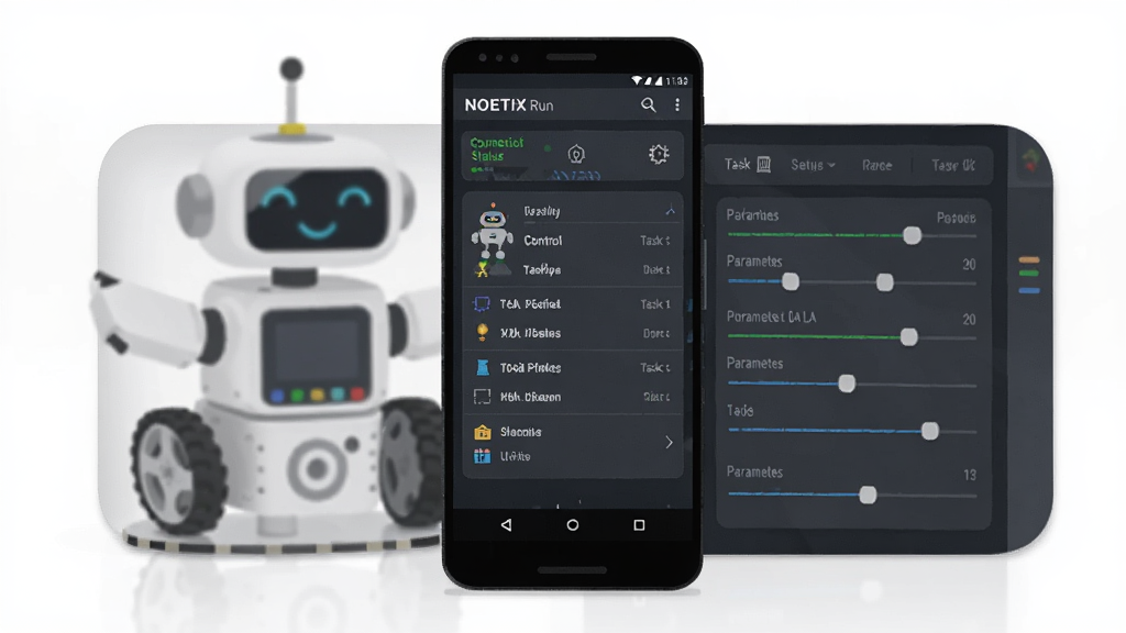 һ��չʾ NOETIX Run �����������ĳ���ͼ������������һ����׿�ֻ����ֻ���Ļ����ʾ�����˿������������״̬���ݣ��ֻ����黯����һ̨С�ͻ������豸�����岼�ּ�����򣬷��Ϊ�Ƽ��б�ƽ���廭��ϸ�ڰ�������״ָ̬ʾ�ơ������б���������飬��������������ɾ����޶���Ԫ��