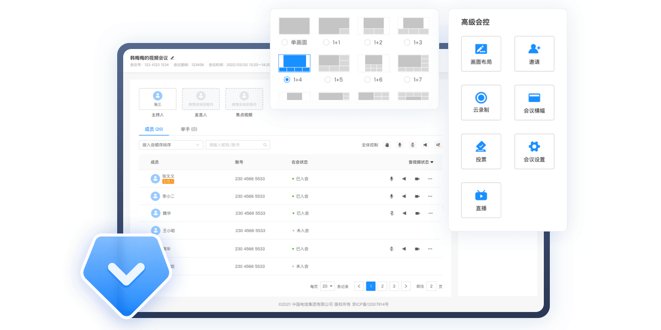 天翼智能会议实测操作界面截屏