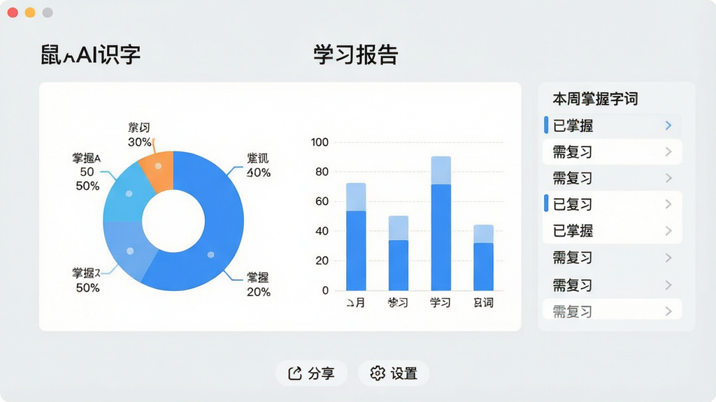 ���壺����AIʶ�ּҳ��˱�����棬��ʾ��ͼ����״ͼ�����֣�����ͼ�����У��Ա��С����������ִʡ��б����Ű棺�����С�ѧϰ���桱���⣬�ײ��С��������͡����á�����������Լ��ǳ�ҵ�ɫ����ɫ����������ϸ�ڣ�ͼ����ע�������֣��б������������ա������踴ϰ���ȷ��ࡣ���ʣ����塢�ɾ����޶���Ԫ�ء�