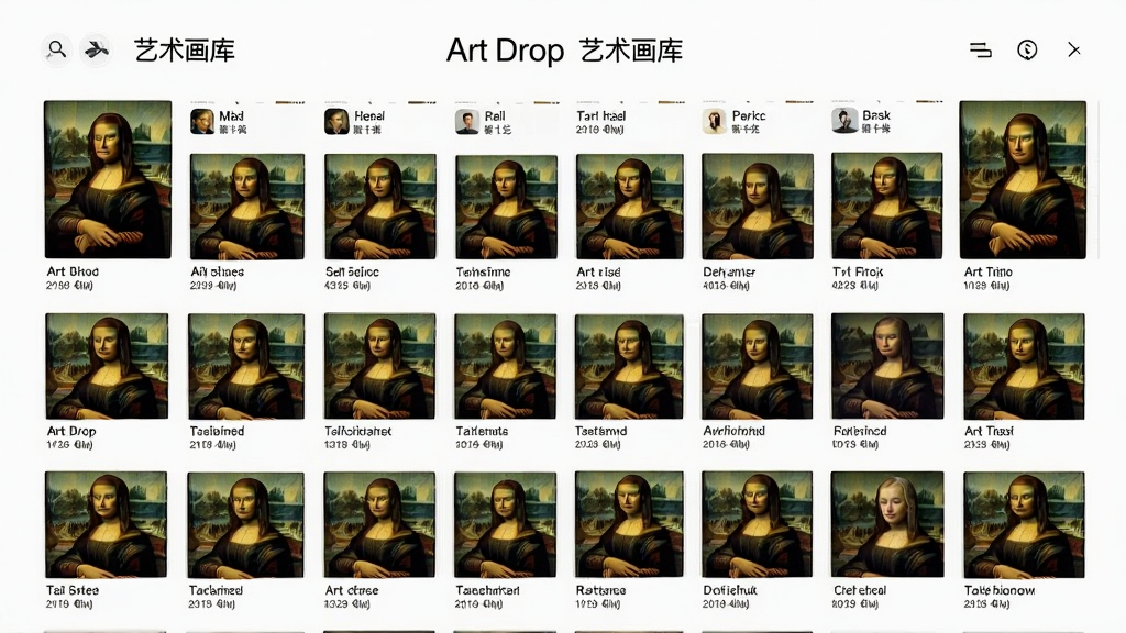 Art Drop艺术画库展示,多幅名画缩略图排列成网格,每幅画标注作者和年代,布局整齐,风格干净,细节清晰,画质高清