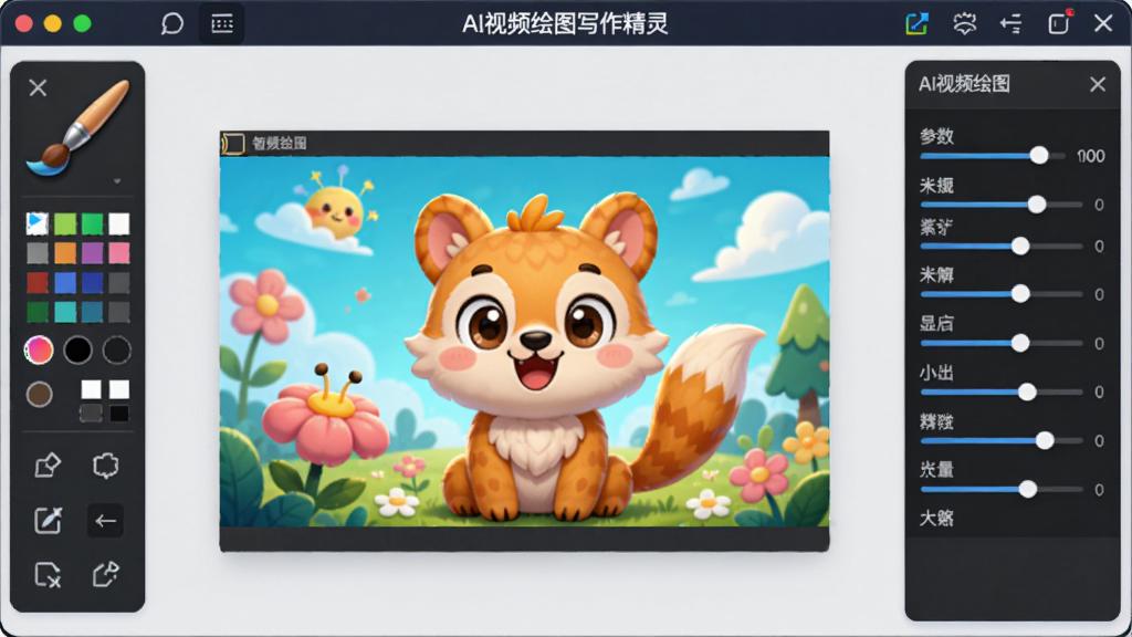 չʾAI��Ƶ��ͼд����������ܻ�ͼ���ܣ����뻭������һ��ɫ�����޵Ŀ�ͨ����ͼƬ����๤�����л��ʡ���ɫѡ��ȣ��Ҳ���ʾ����������壬�������ơ�AI��Ƶ��ͼд�����顱�����ڶ���������������������࣬������£����ʸ���