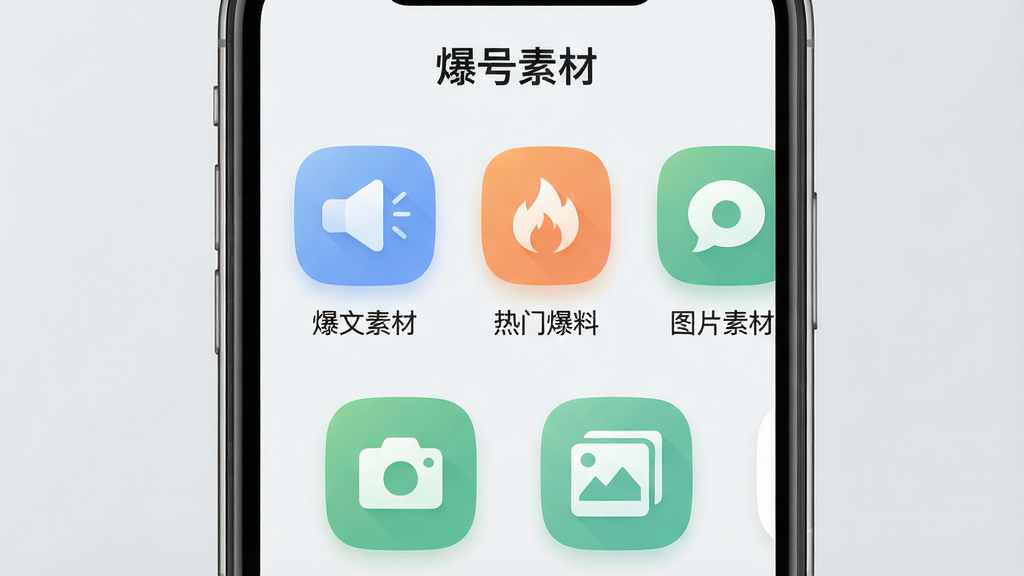 ����Ϊһ�������ֻ���Ļ��������ʾ�������زġ�App����ҳ���棬���������ɾ������ü����ƽ����񣬱���Ϊǳ��ɫ����Ļ���ж������ͼ�꣨�硰�����زġ������ű��ϡ���ͼƬ�زġ�����ͼ��Բ����ɫ��ͣ������ȡ��̣�����������޶���Ԫ�أ����ֱ�ע�������زġ�����������ϸ��������